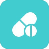 Turquoise icon with white pills.