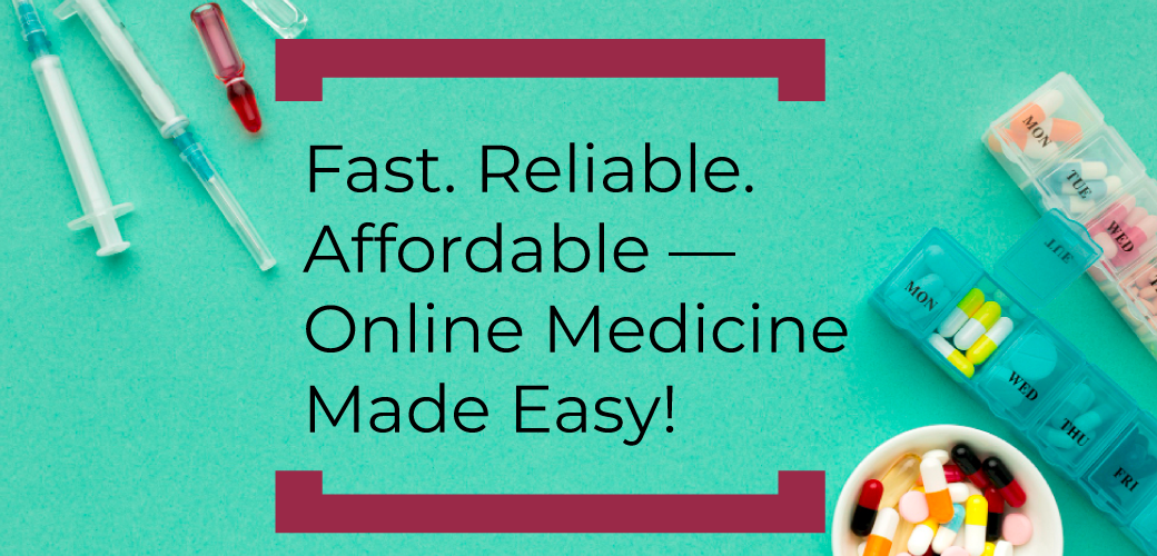 Online medicine service promo graphic.